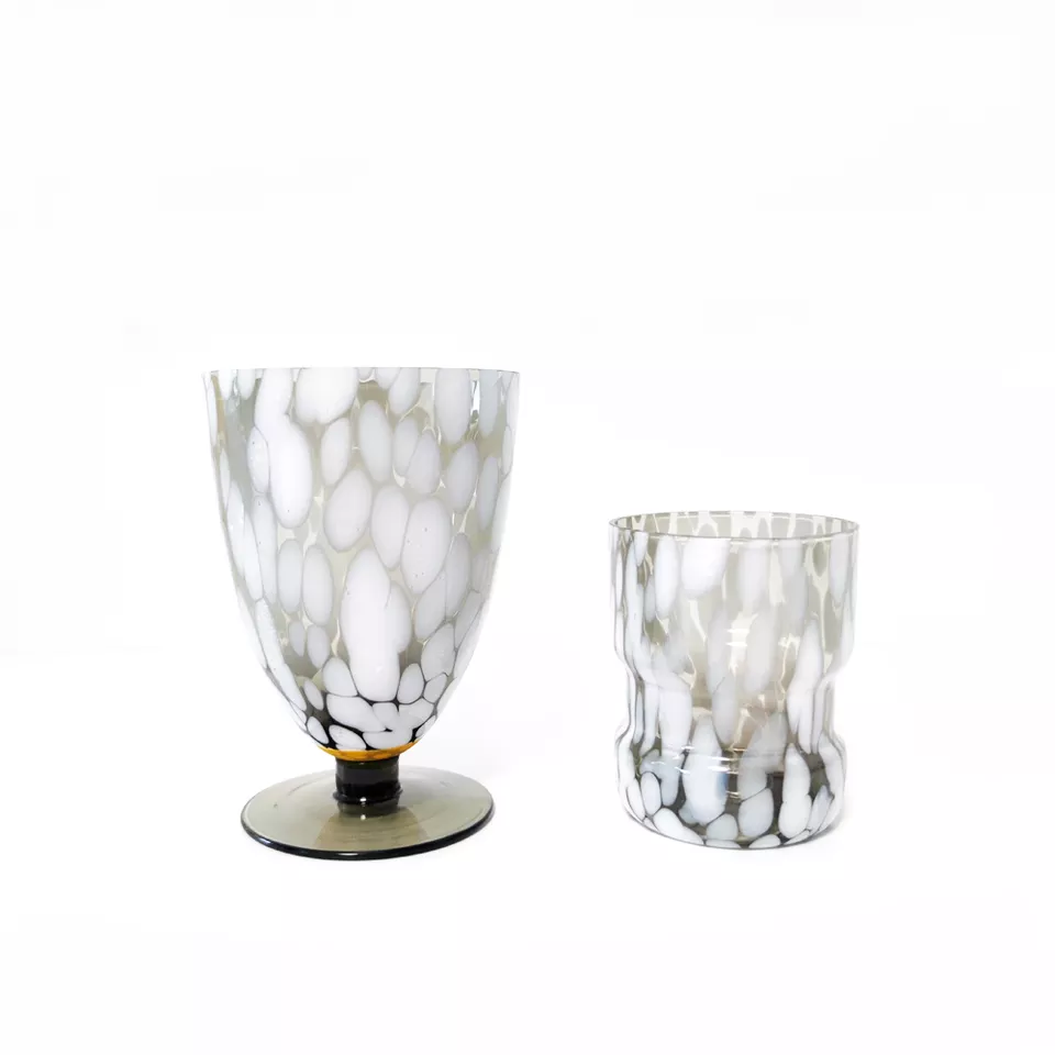 Gray color white dots drinking glass