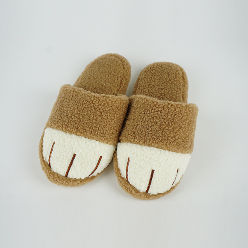 Fluffy cat paw teddy fleece soft sole ladies women indoor room house slippers