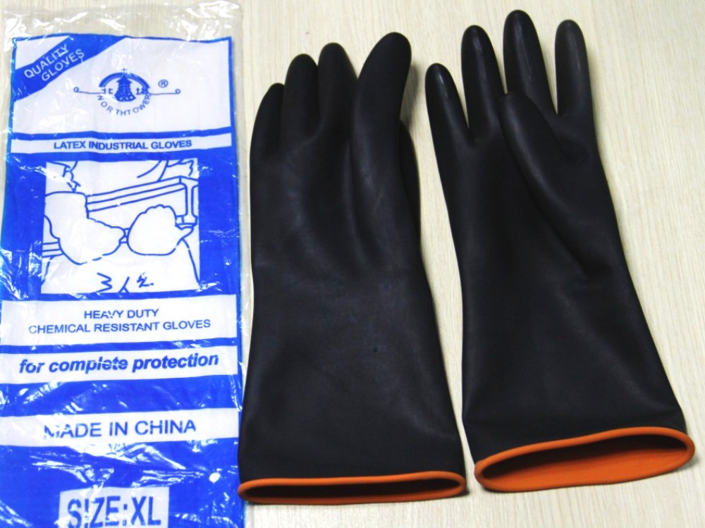 Xingli H1 series 14" inches black industrial safety rubber latex gloves with smooth surface palm