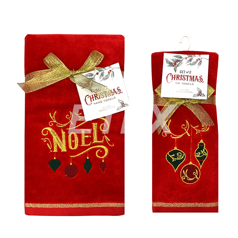 100% cotton red Christmas towel set