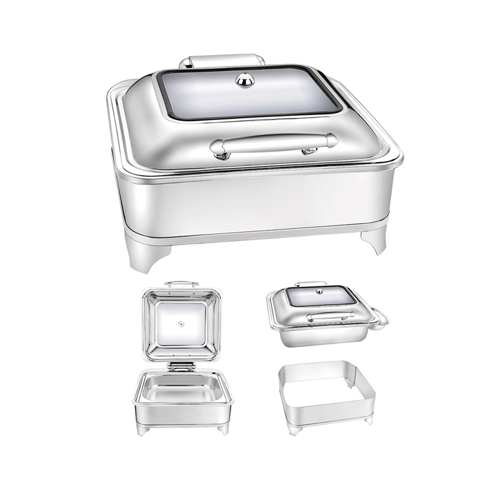 Stainless Steel Square. Chafing Dish W/ Soft/Auto Close Cover