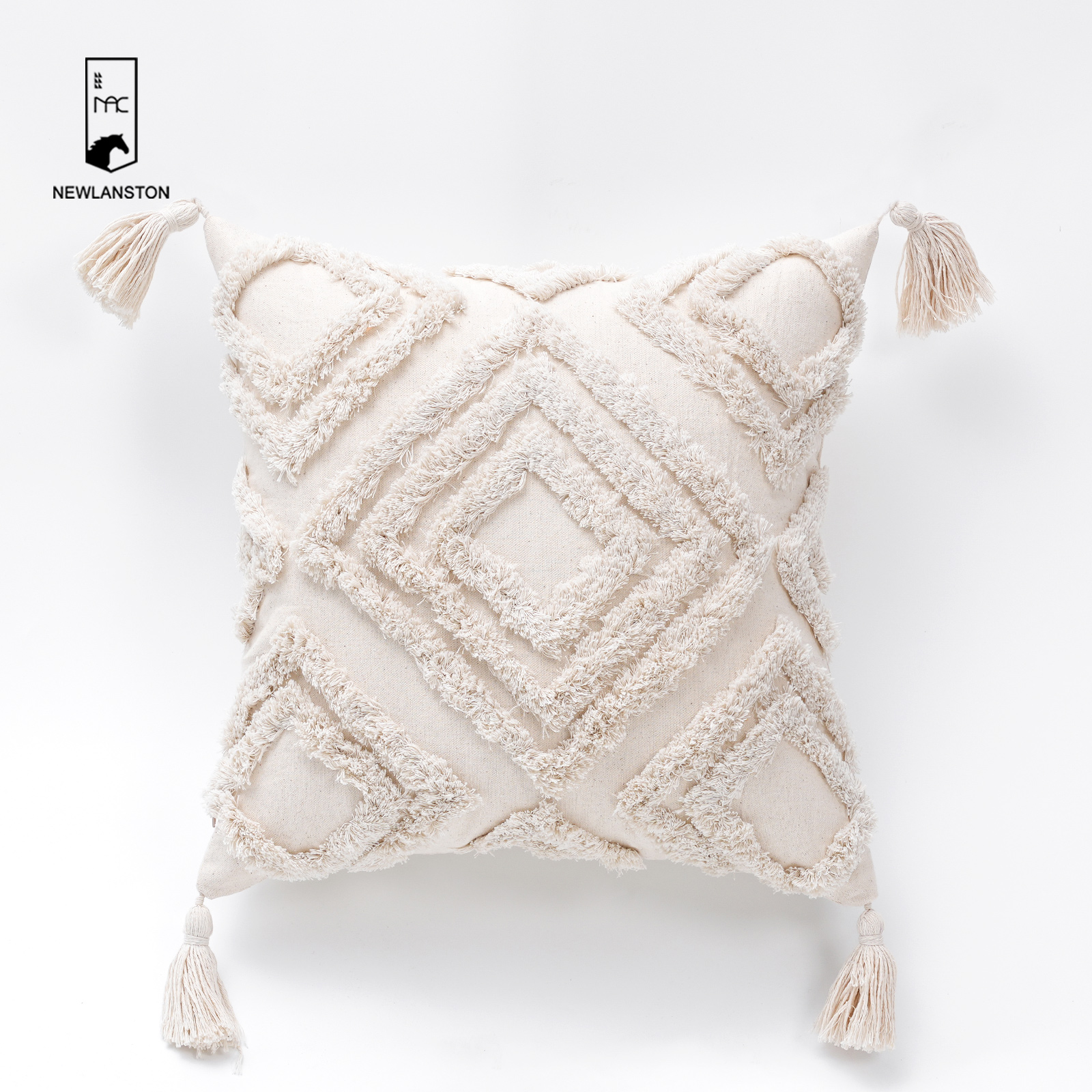 Linen Color Pillow Cover Bohemian Tufted Cotton Cushion Covers With Tassels
