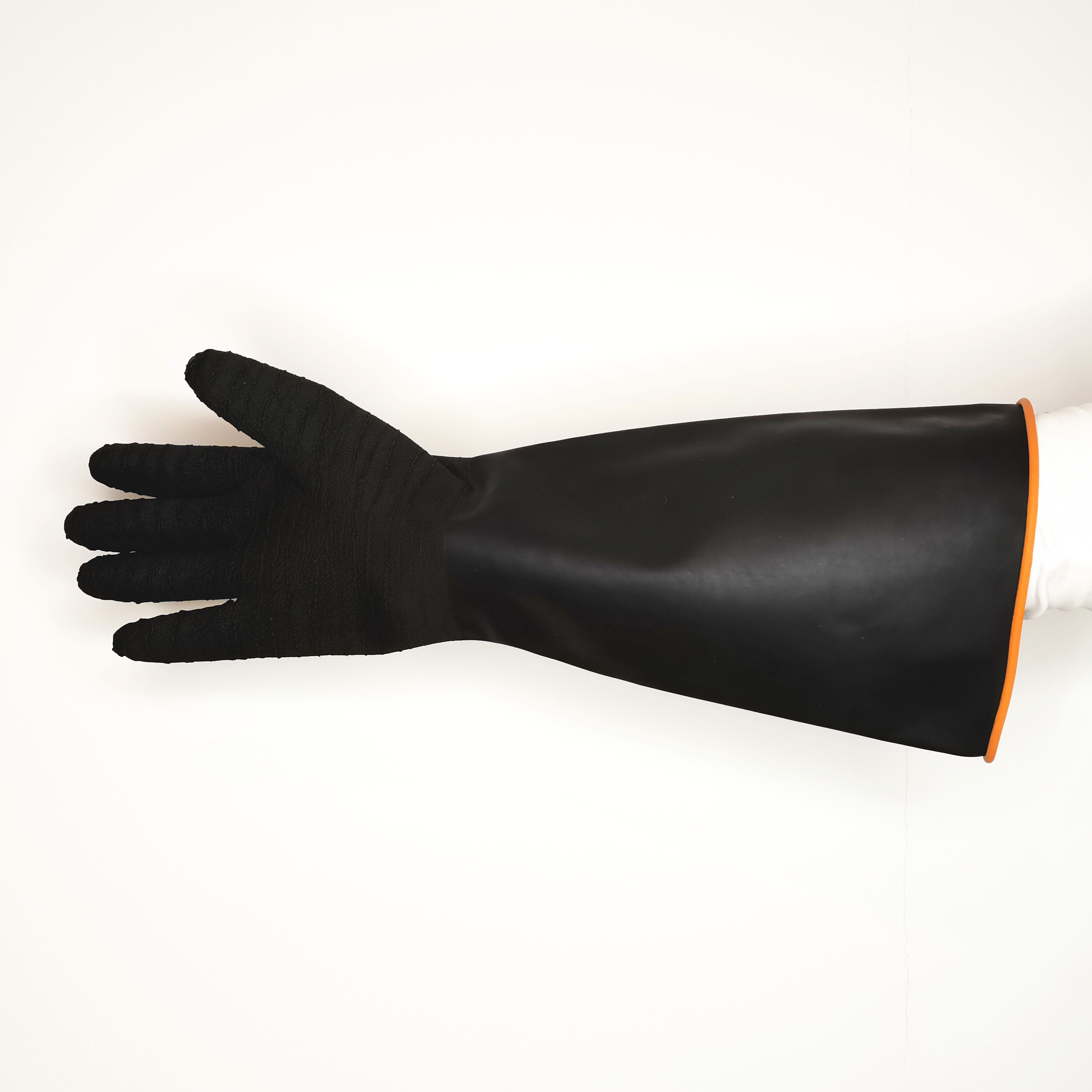 45cm wrinkle Grip Black Chemical Resistance Heavy Duty Work Industrial Rubber Gloves
