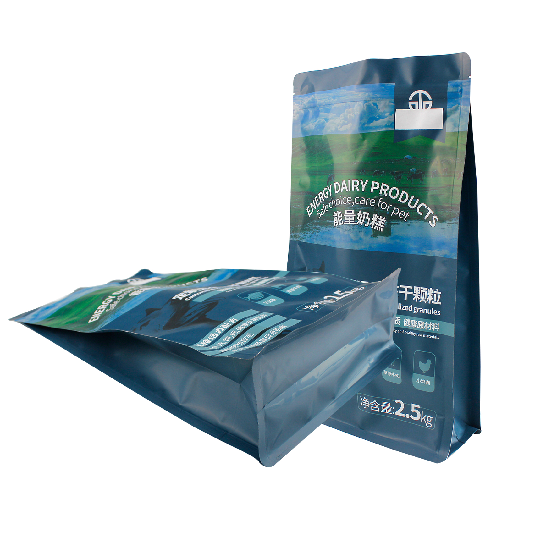 Eight side seal Flat Bottom Pouches for Pet Food