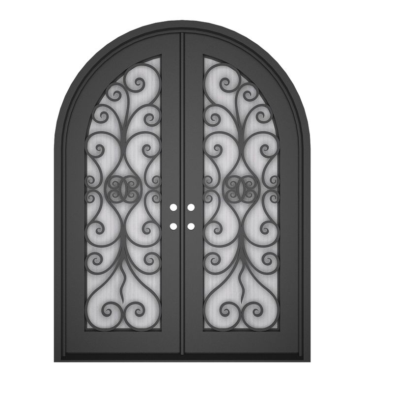 Luxury Design Exterior wrought iron door Front Entry French arched top Double Iron Doors for villa