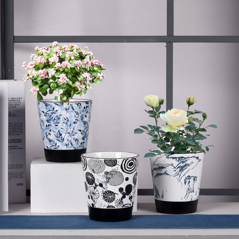 Dolomite flower pot with decal
