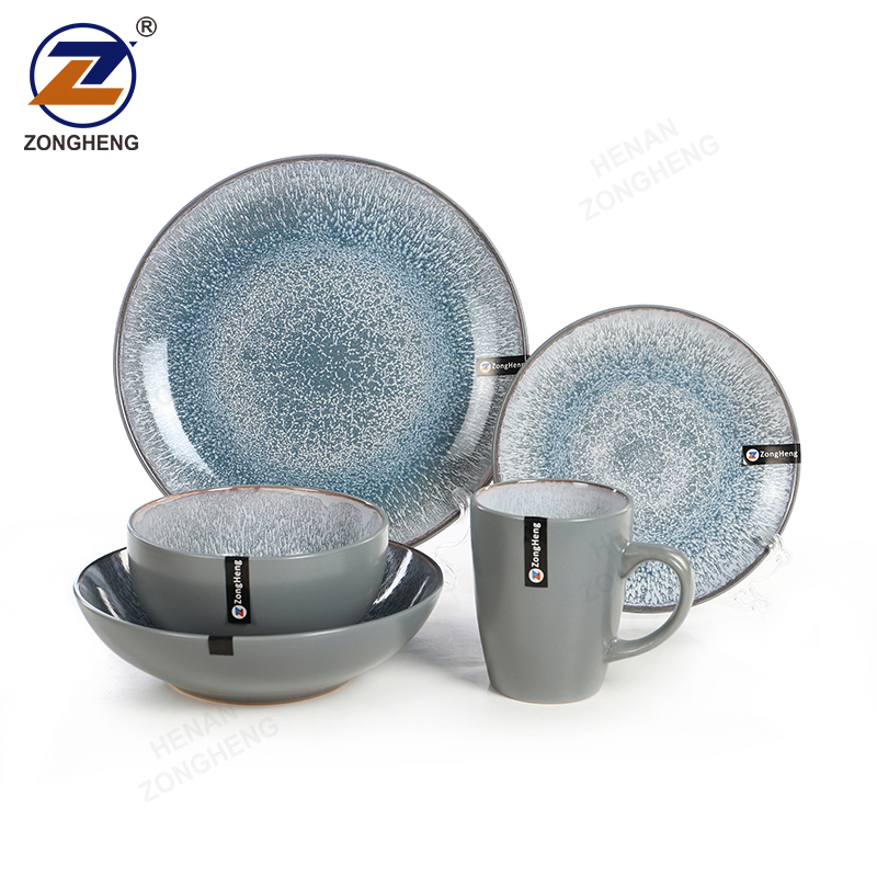 Grey Color 16pcs Reactived Color Glazed Ceramic Dinner Set