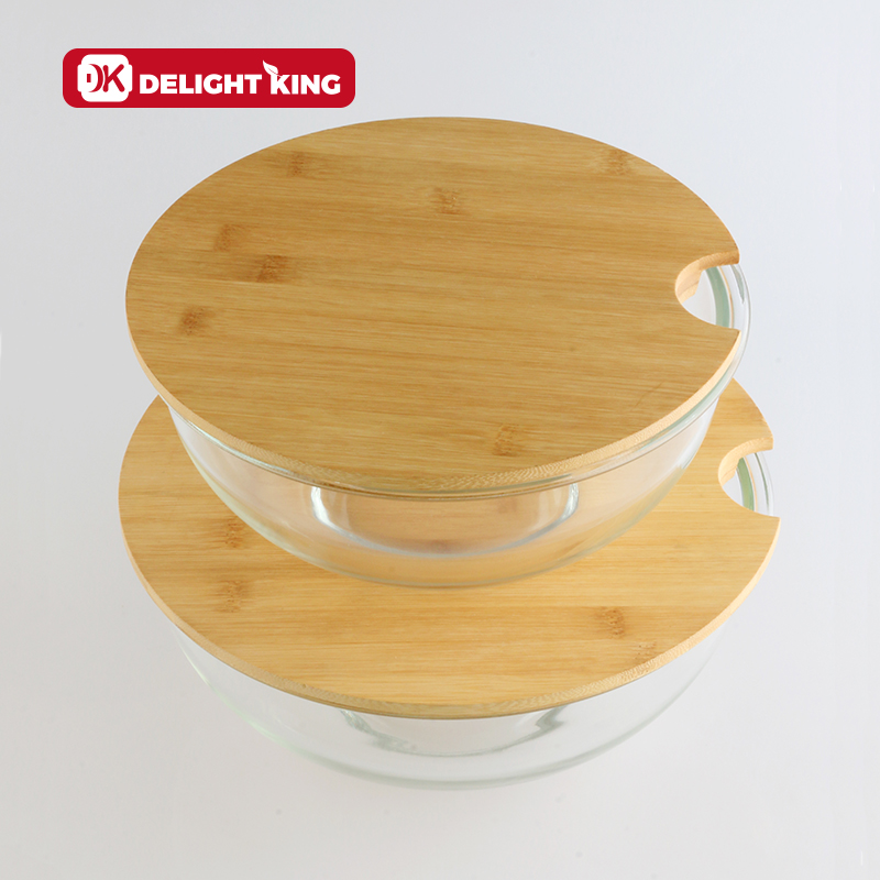 Round Glass Mixing Bowl With Bamboo Lid Oven Safe Glass Mixing Bowl Salad Bowls