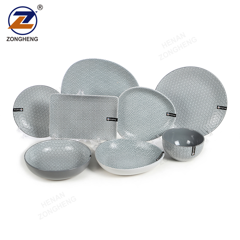 Reactive Color Glaze With Pad Printing Dinner Set