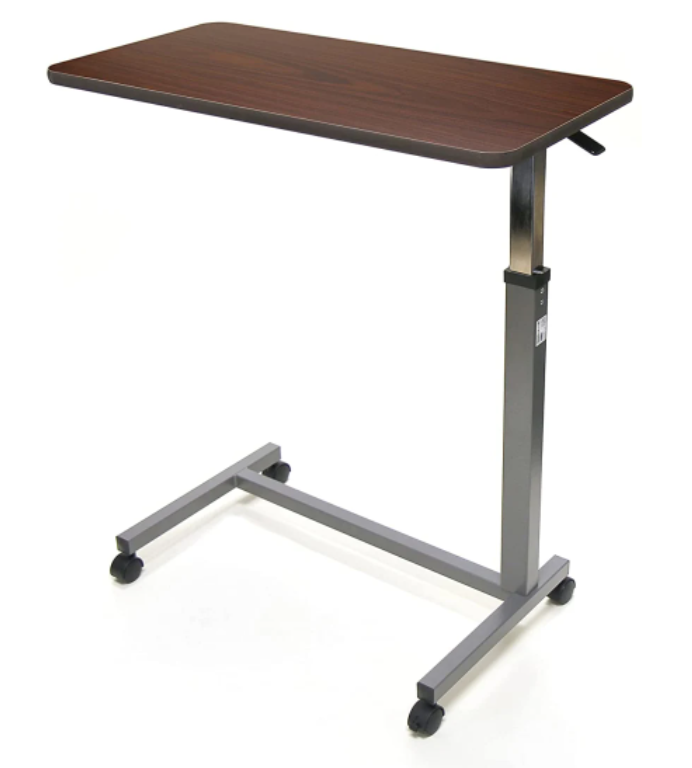 Home Furniture Overbed Table H-Style Adjustable Height Non-Tilting Table with Wheels for Bed or Hospital Rehabilitation Equipment