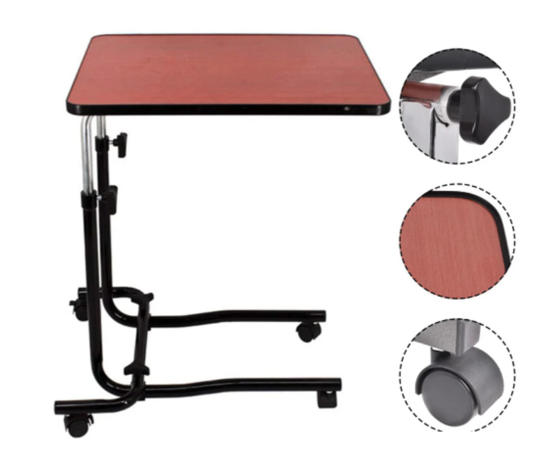 Home Furniture Overbed Table H-Style Adjustable Height Non-Tilting Table with Wheels for Bed or Hospital Rehabilitation Equipment