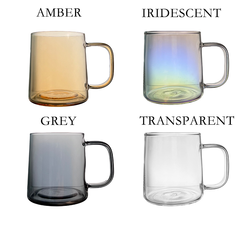 Hand blown stocked borosilicate glass mug cup with handle for coffee hot water