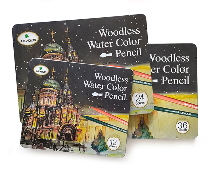 Leadur woodless water color pencil tin box drawing pencil