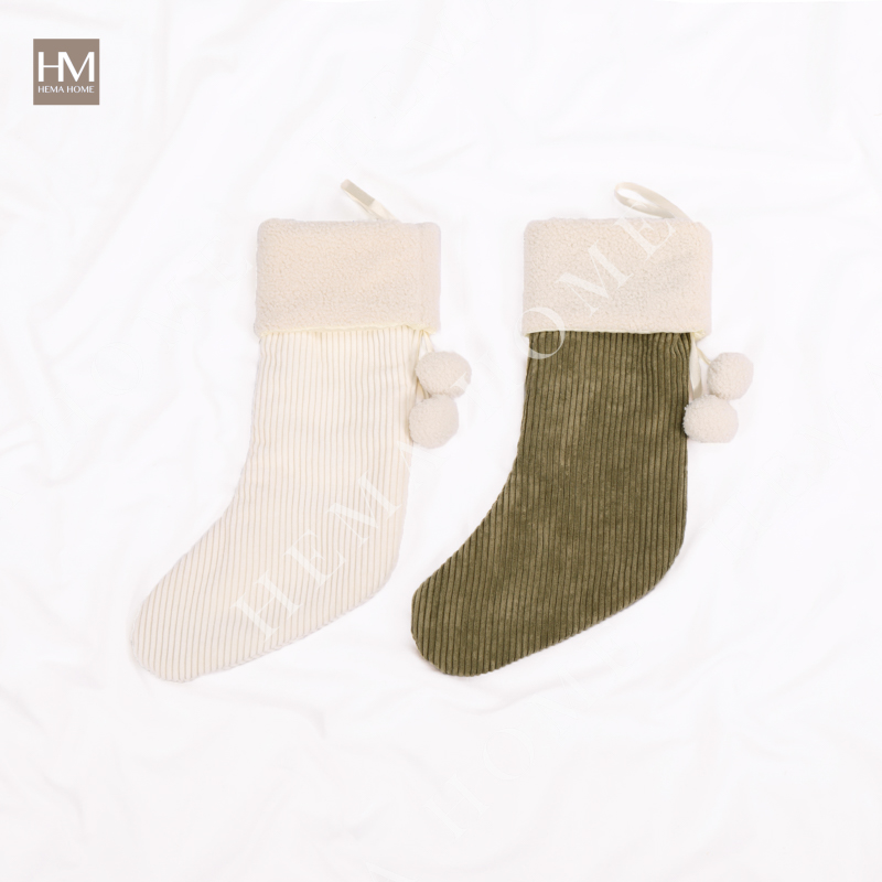 Corduroy Stocking with Teddy Fur Topper and Pompoms