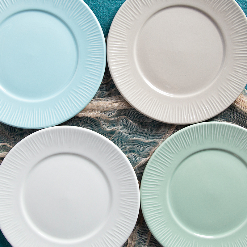 20.7cm Salad Plate Porcelain Embossed，color Glaze