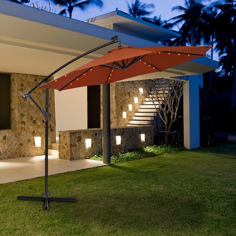 Taicheng 3M solar led banana hanging umbrella outdoor garden sunshade umbrella parasol