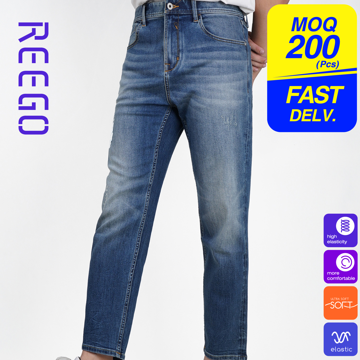 men’s blue mid waist relax-tapered fit jeans L22-P0206-2B