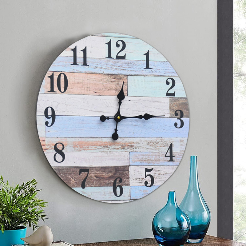 Silent Non-Ticking Quartz Wood Decorative Wall Clock Vintage Rustic Farmhouse Wood Round Wall clock