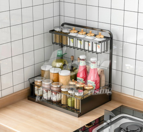 2-Tier Kitchen Organizers With Storage Drawer， Storage Rack, Kitchen Rack
