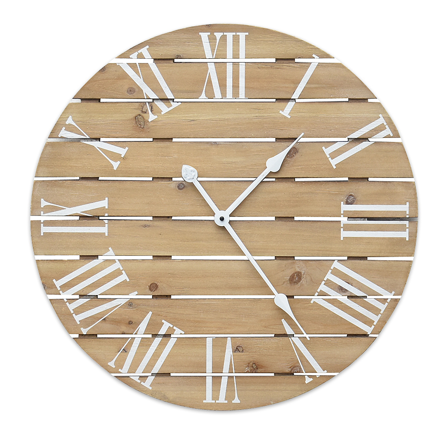 Large Roman Numerals Farmhouse Retro Big Wall Clock Splicing Wooden Strips Vintage Analog Wall Clock