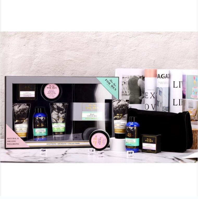 Custom floral natural hotel shampoo and shower gel body wash bubble bath gift set with pvc box