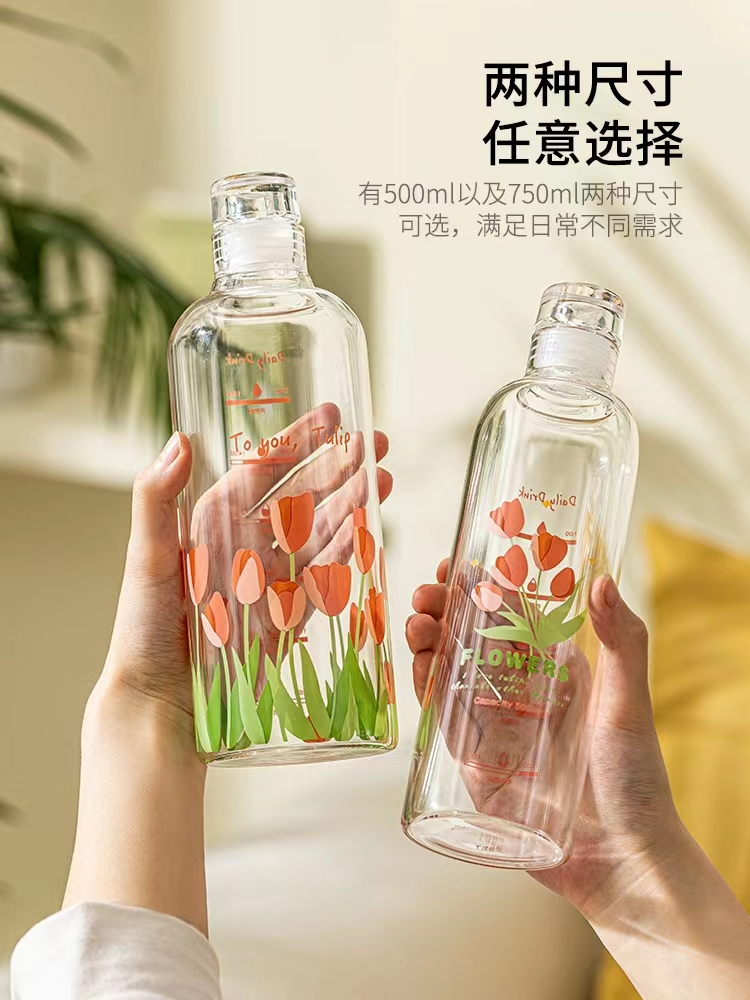 glass drinking water bottle