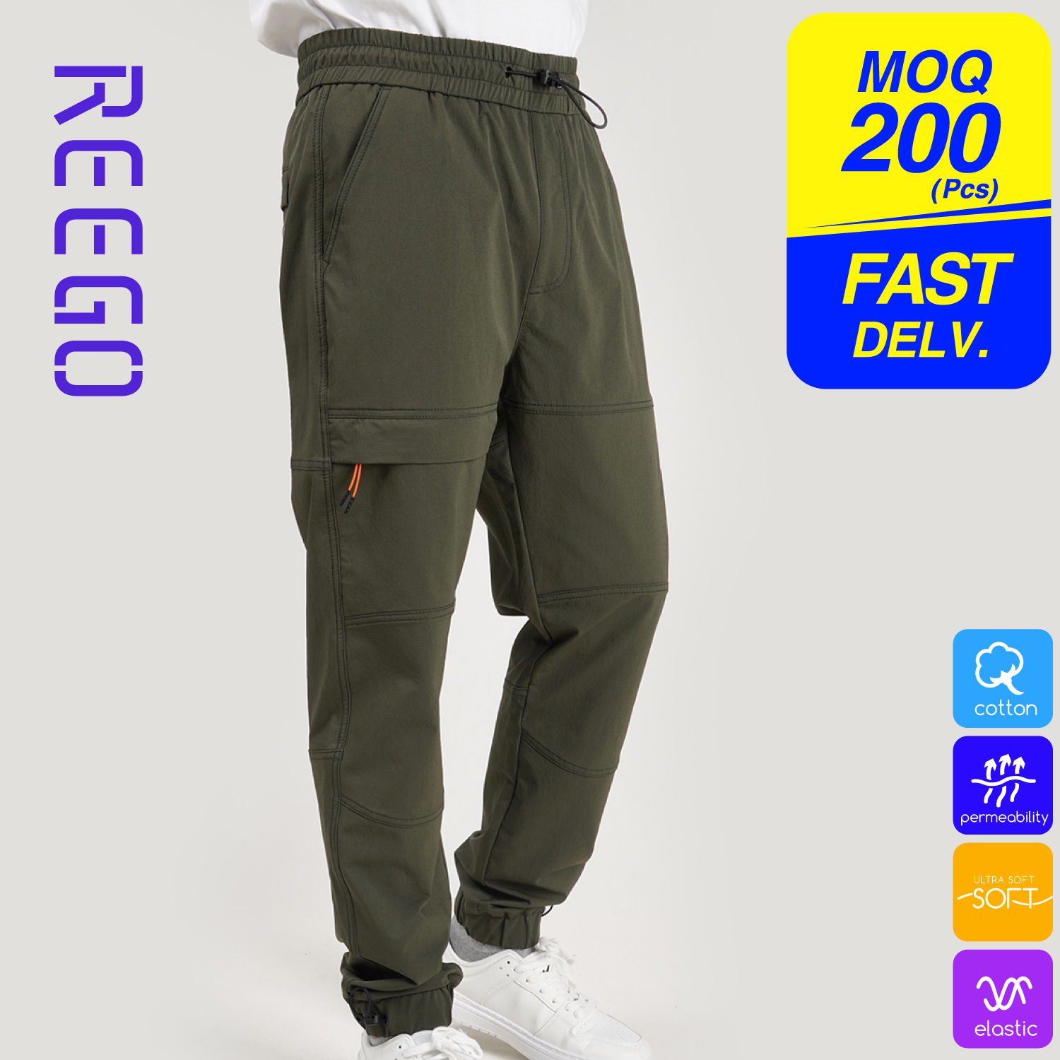 men’s military green mid waist jogger fit trousers pants R1J012