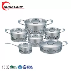 High quality 12 pcs stainless steel straight shape casserole frying pan cookware set