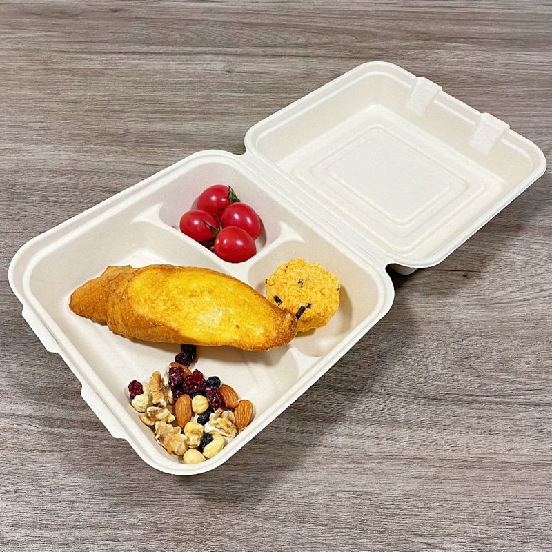 MVI ECOPACK 10 inch 3 Compartments Biodegradable Sugarcane Take Out Container