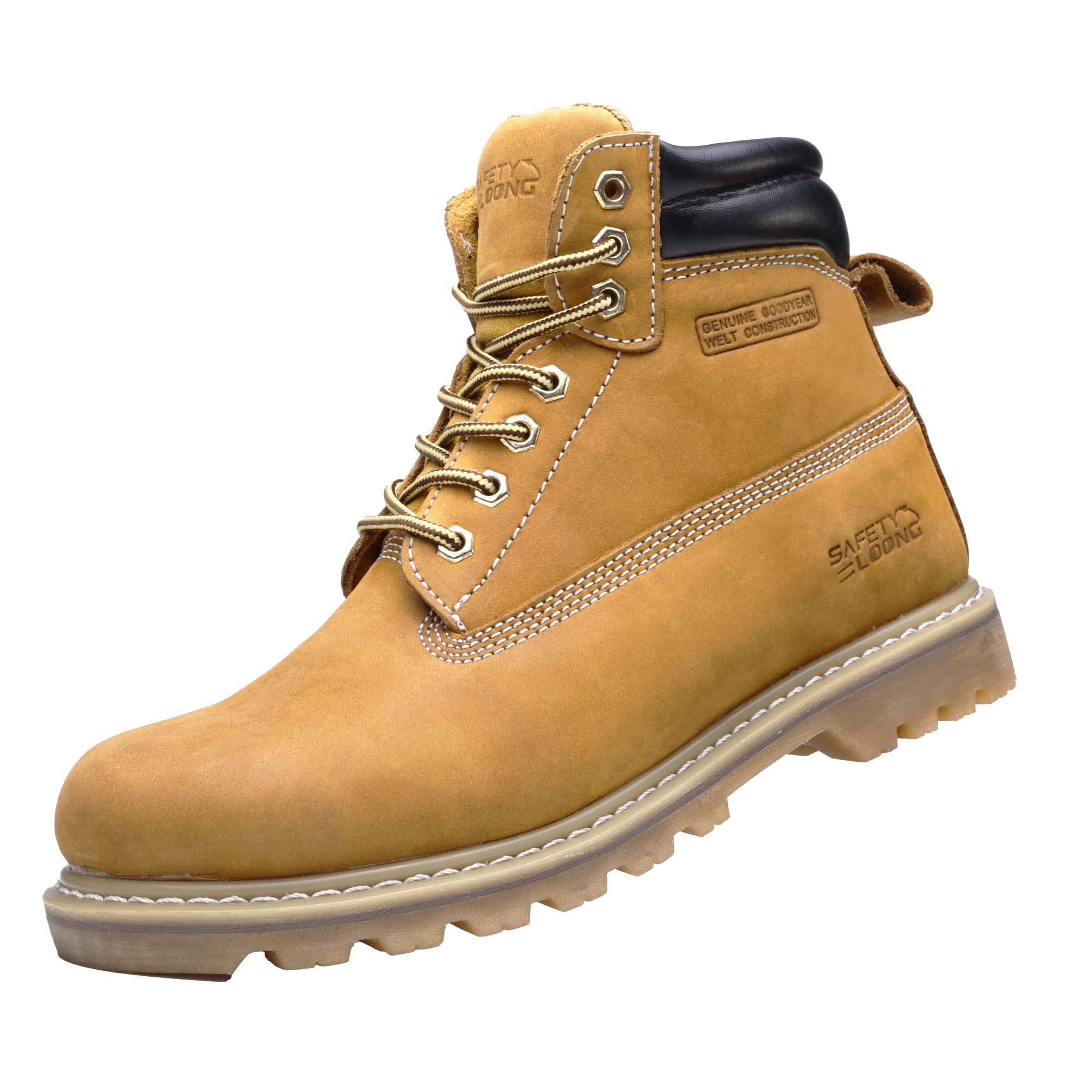 Goodyear welt construction work boots genuine leather vamp steel toe safety shoes