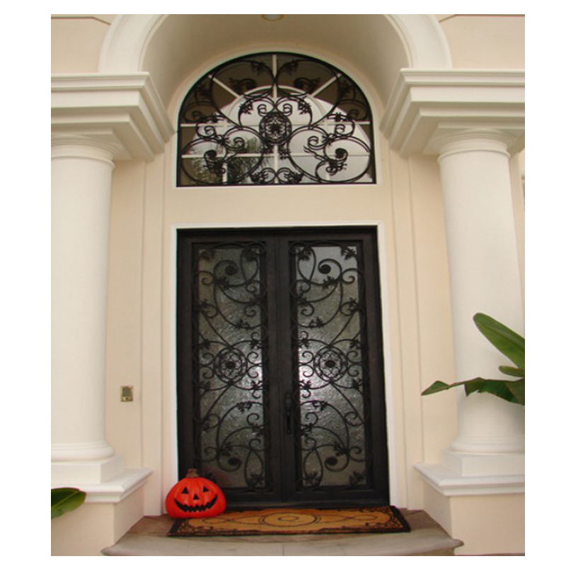 Villa Main Entry Door Exterior Rustic Arch Double Wrought Iron Entrance Front Doors