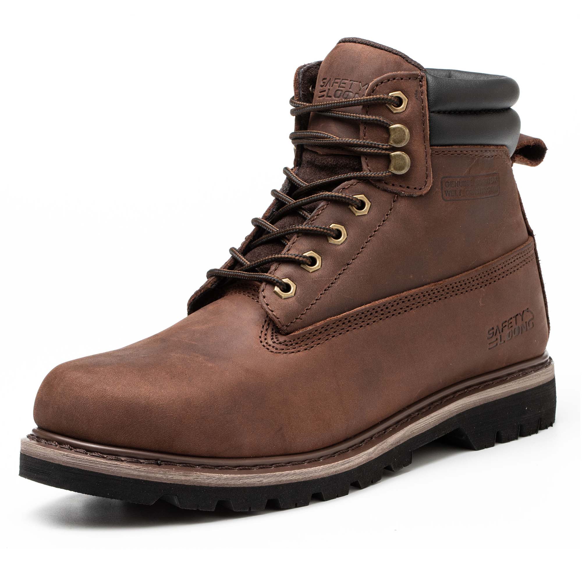 Goodyear welt construction work boots genuine leather vamp steel toe safety shoes