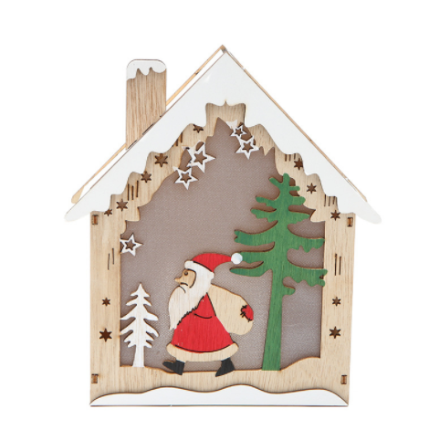 Wooden snow house with lights