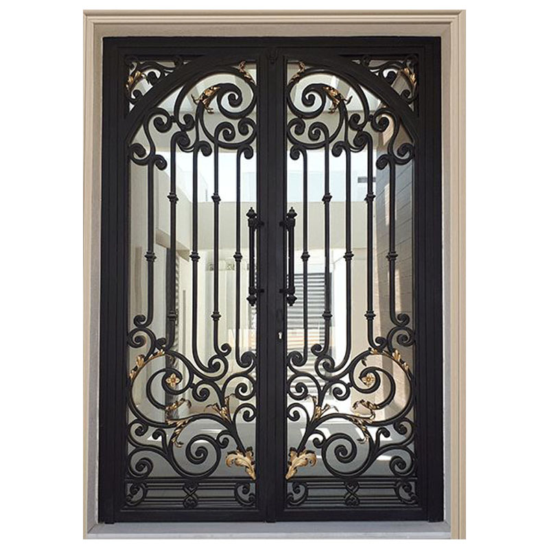 Residential main front entry metal doors double wrought iron door