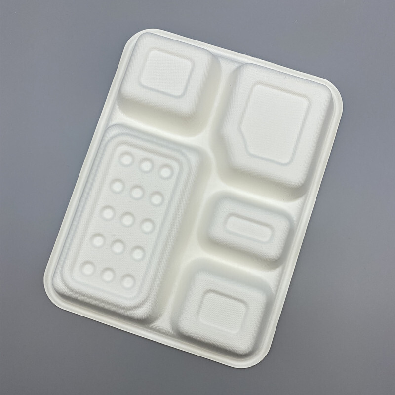 MVI ECOPACK 100% Compostable 5 Compartment Disposable Bagasse School Lunch Trays