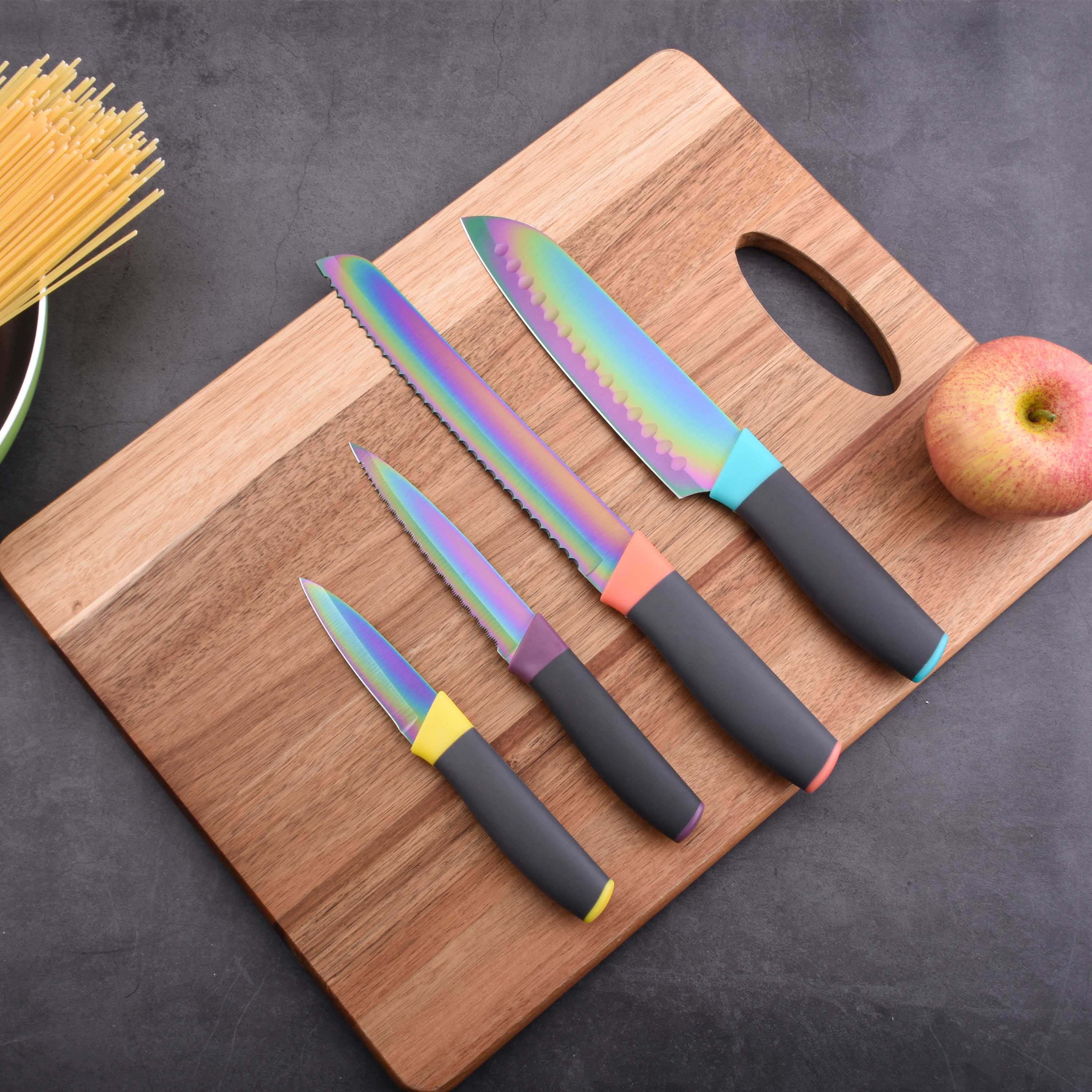 4Piece Color Titanium Knife Set With Plastic Cover