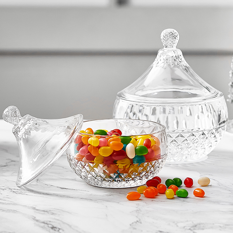 Glass Sugar Bowl with Lid Wholesale Customize Cookies Crystal Candy Jar Nut Jar