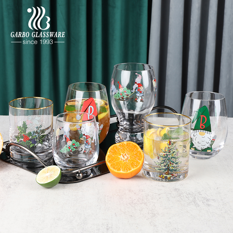 350ml Hand Blwoing High Quality Glass Cup With Gold Rim