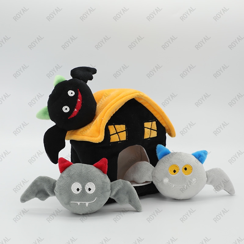 Halloween haunted house and bats plush doll decoration