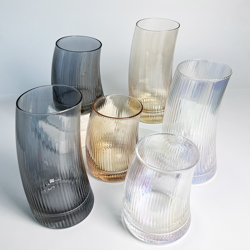 Unique vintage vertical stripes drinking glass cups with ripple design for wedding