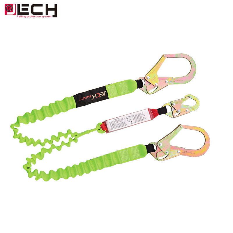 JECH Twin Big Hooks Energy Absorber Lanyard for Safety Harness Fall Protection