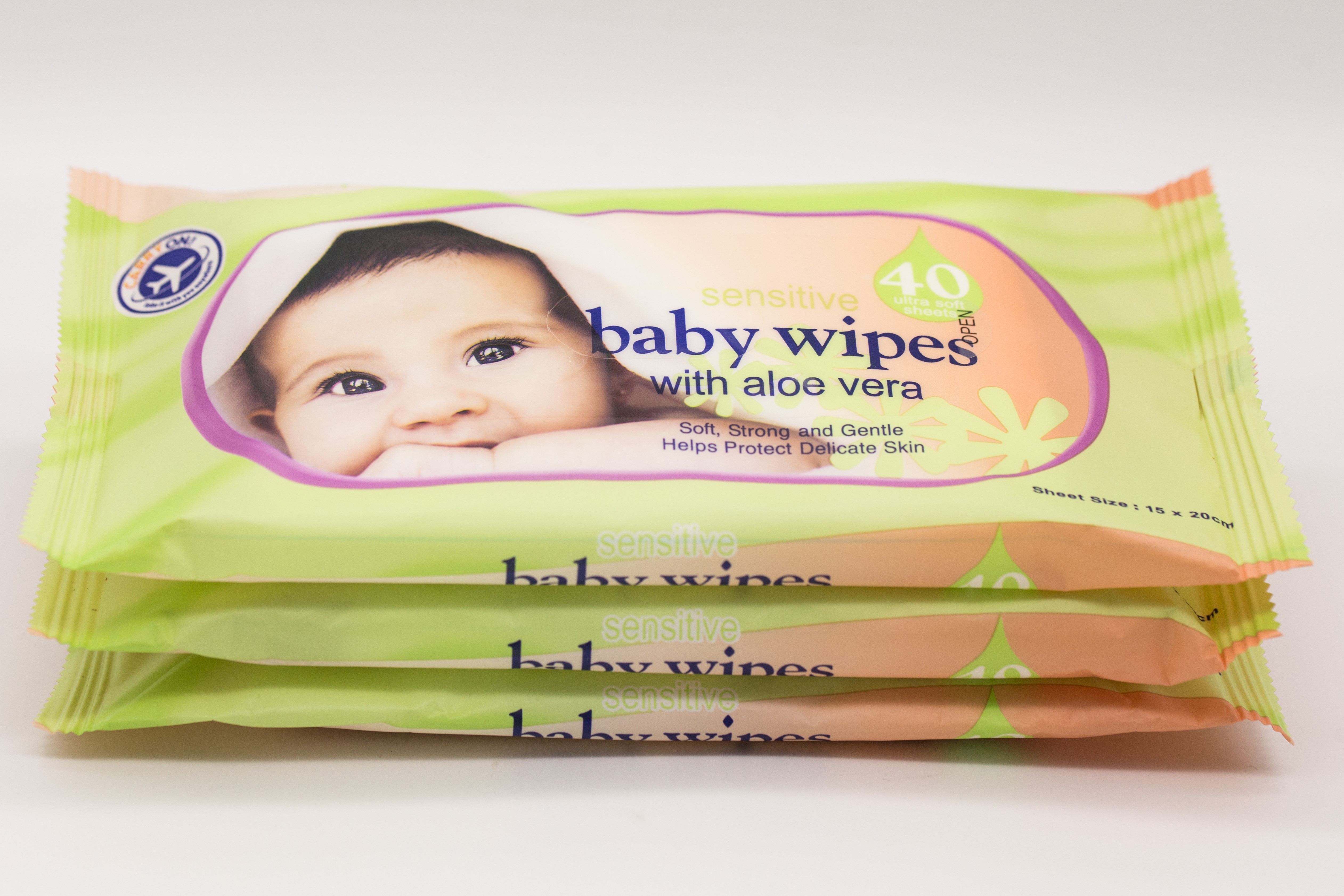 Sensitive Baby Wet Wipes with Aloe Vera, Gentle Formula, Alcohol Free, Wet Lock Seal, 40 Count
