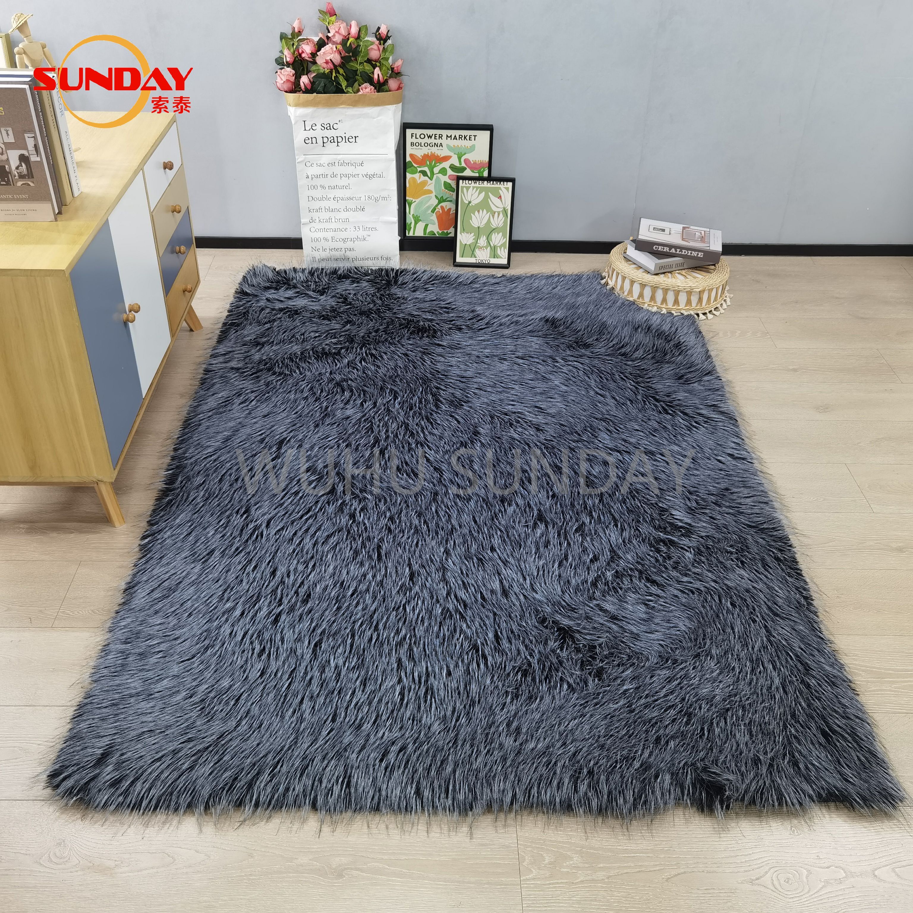 Faux sable fur rug