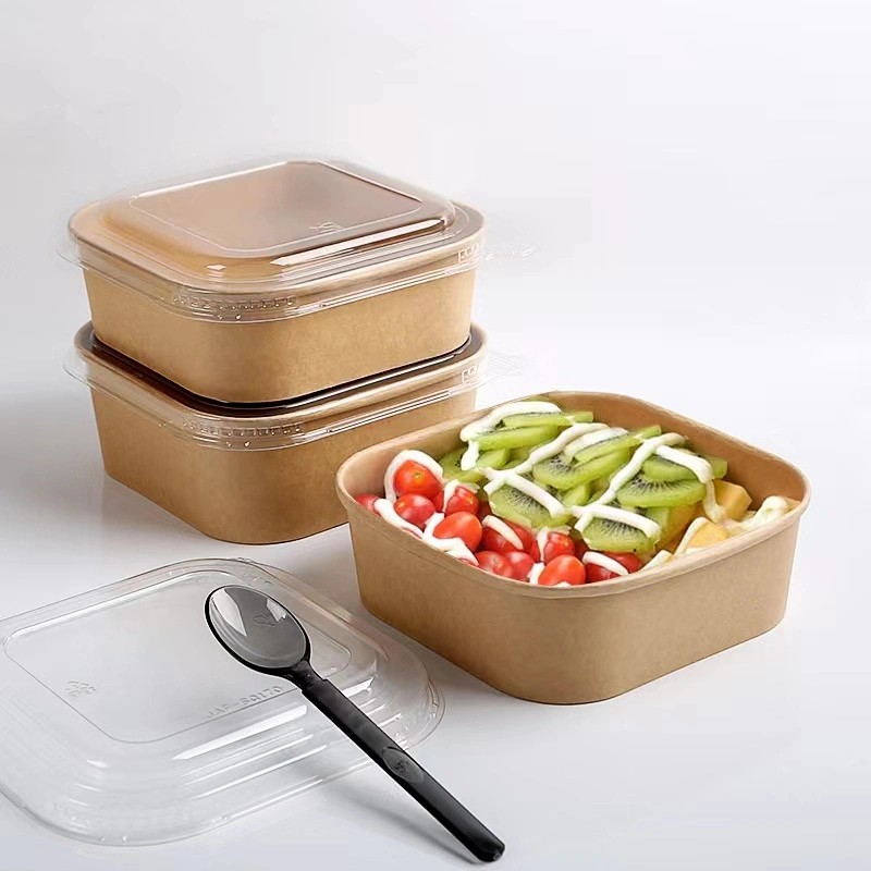 MVI ECOPACK Ecofriendly Disposable Square Kraft/White Paper Salad Bowl