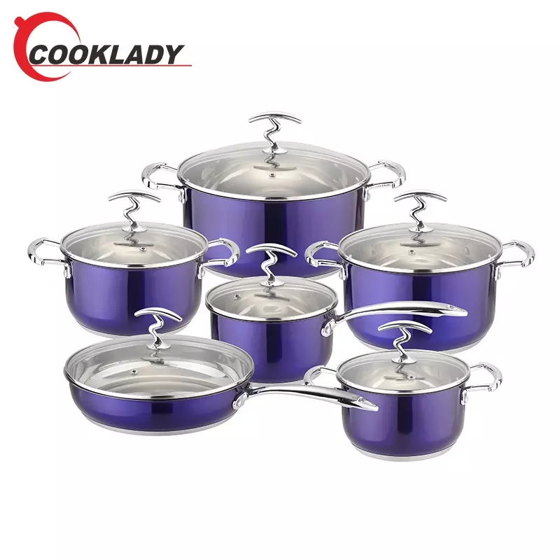 Wholesale 12 Piece Purple Cookware Stainless Steel Cooking Pots Cookware Set