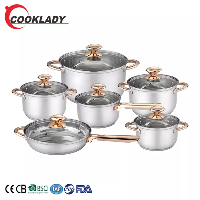 Golden Plated Hollow Handle and Knob Multifunctional Cooking Pot Stainless Steel Casserole Set