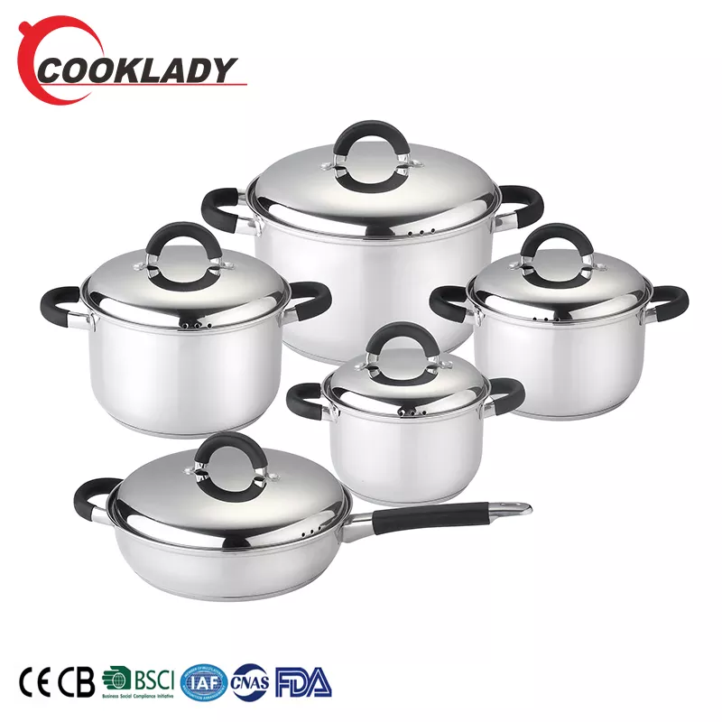 10Pcs Cookware Stock Pot Casserole Stainless Steel Straight Edge Cookware Set With Silicone Handle
