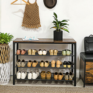 Sturdy 4 Tier Shoe Rack with 3 Grid Shelves For Entryway