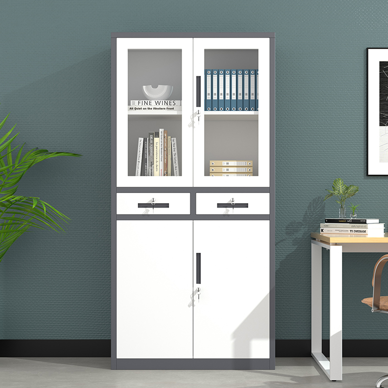 four door steel cabinet with 2 drawers