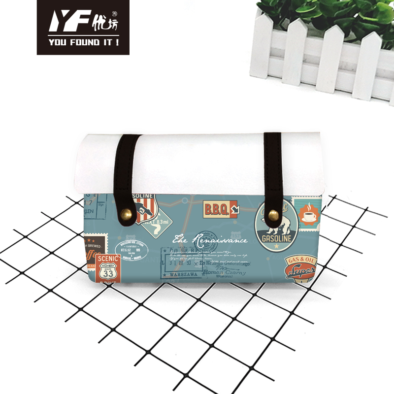 Custom retro traffic logo style PU pencil box cosmetic handbag multifunctional bags clutch bag